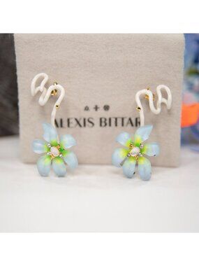 Alexis Bittar Aurora Blue Lily Lucite Mother of Pearl Crystal Earrings NWT